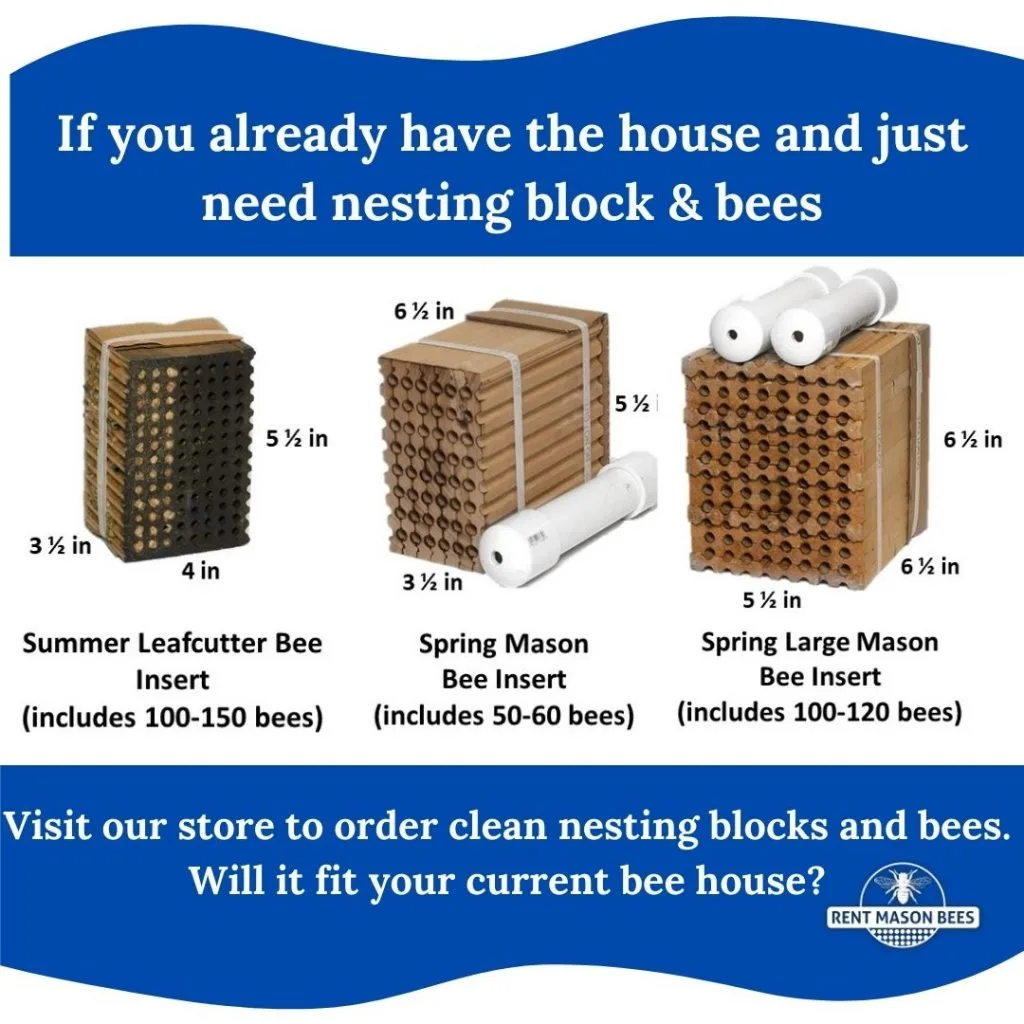 Nesting insert dimensions for leafcutter, mason, and large mason bee blocks