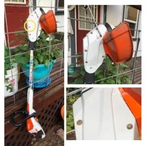 A string-trimmer cut beside a mason bee house, from host Rebecca Ryan