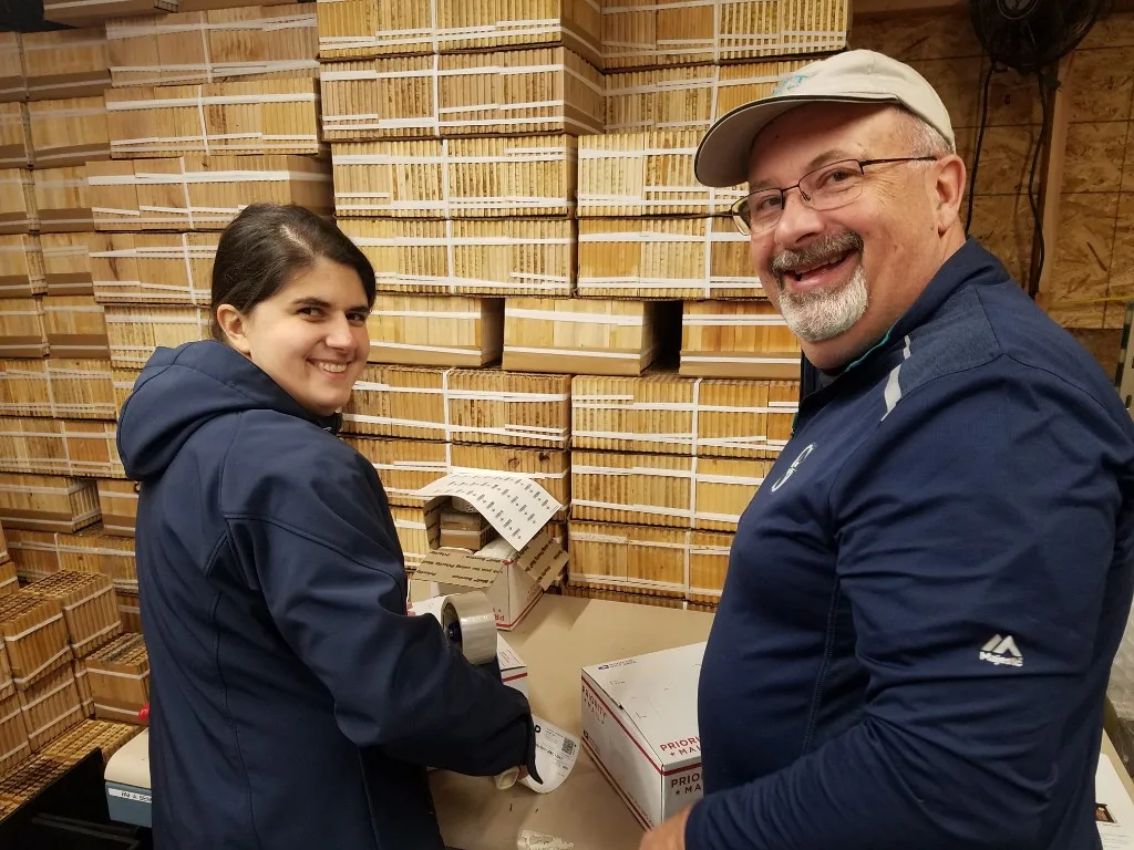 Hope and Jim Watts packing bee orders